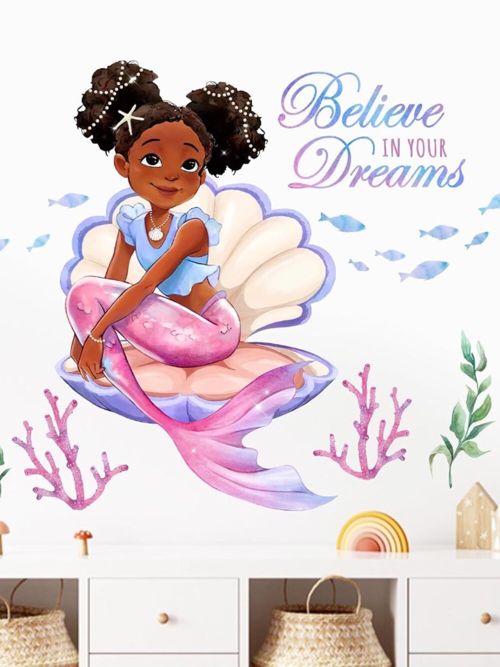 Black Mermaid Wall Decals Stickers, Inspirational Believe in Your